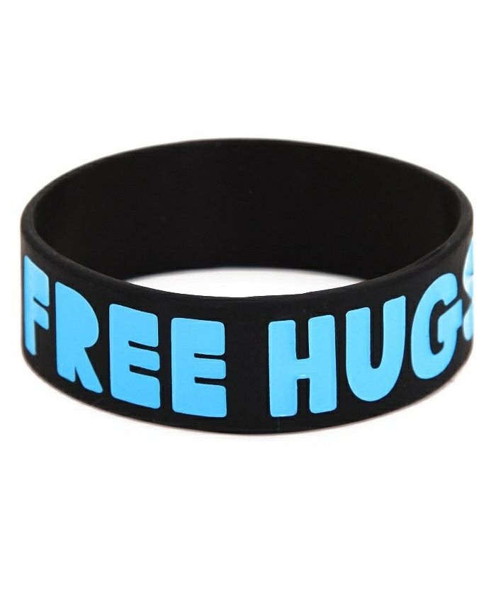 Gummiarmbänder free hugs schwarz blau