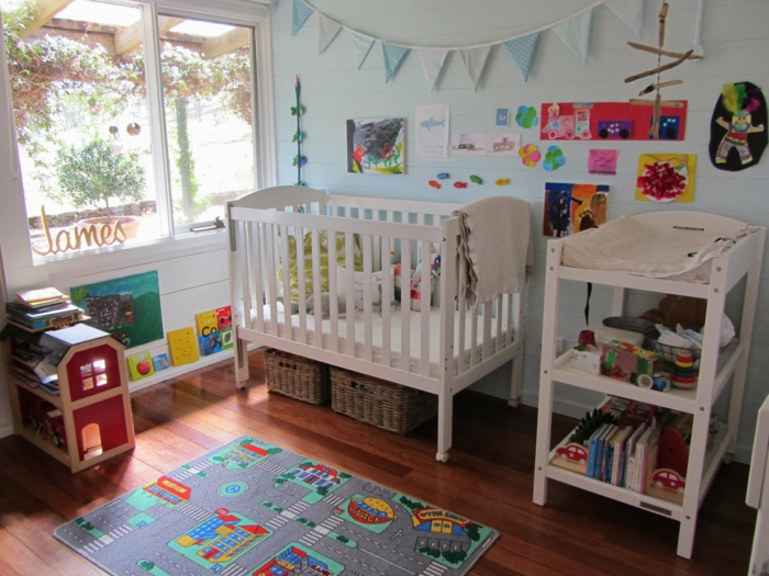 kinderzimmergestaltung babyzimmer gestalten teppich muster frische wände