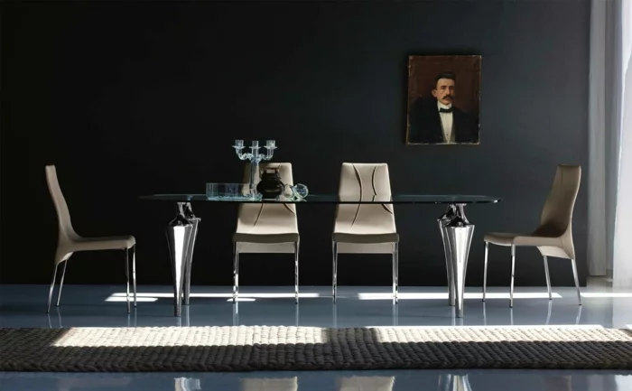 esszimmermöbel modern glastisch elegante stühle teppich