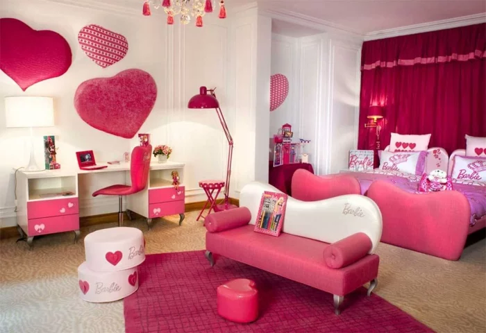 kinderzimmer teppich rosa mädchenzimmer rote gardinen