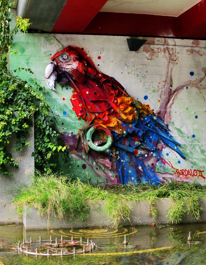 kunst aus müll Bordalo Segundo recycling kunst papagei