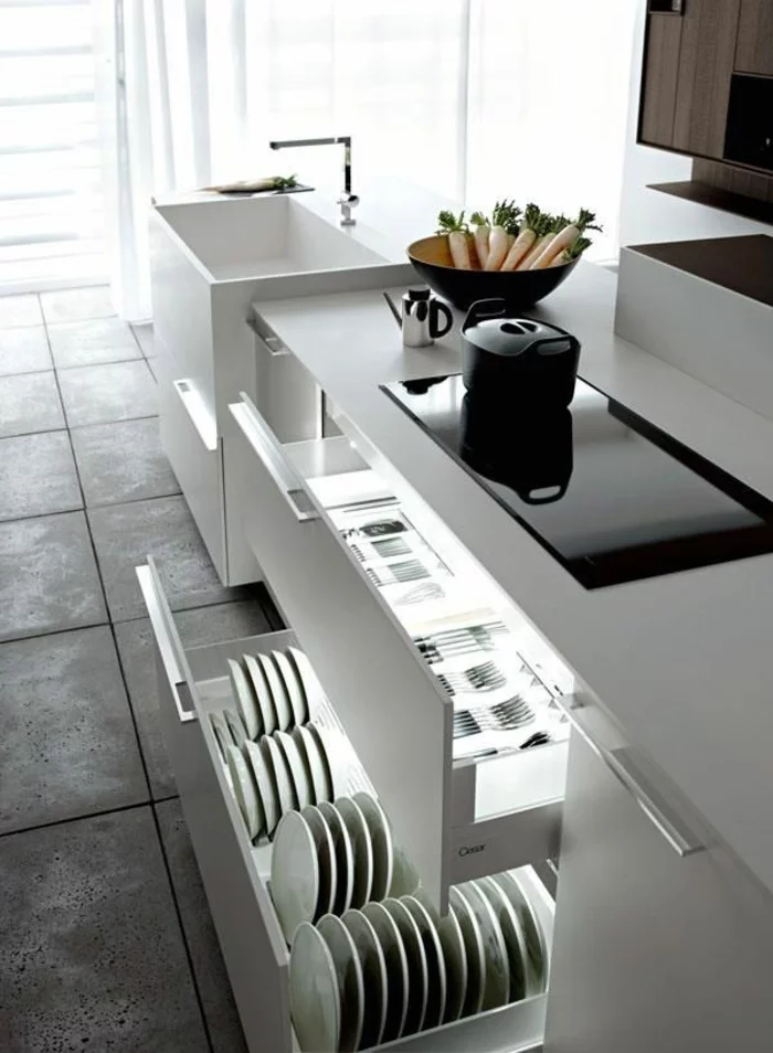 kücheneinrichtung elegantes spülbecken geschirr aufbewahren
