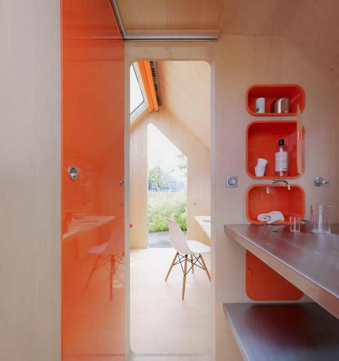 minimalismus architektur badezimmer eingebaute fächer