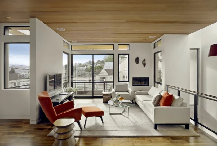 modern einrichten modernes wohnzimmer orange akzente