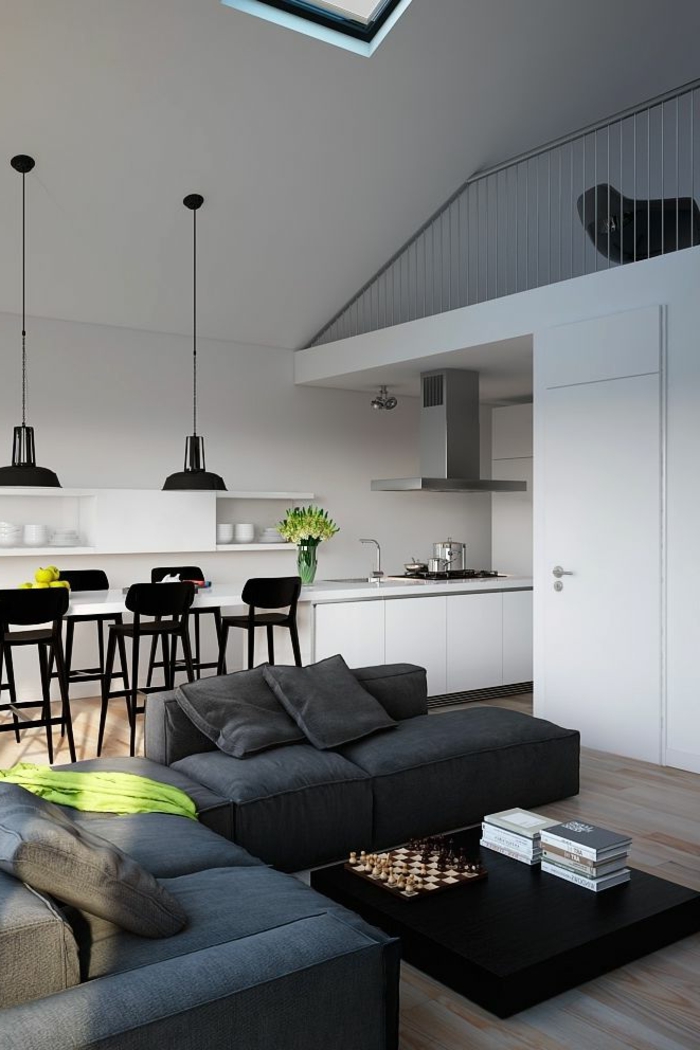 moderne wohnzimmermöbel graues wohnzimmersofa cooler schwarzer couchtisch