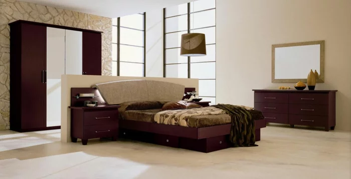 schlafzimmer einrichten elegante braune möbel tolle wandgestaltung
