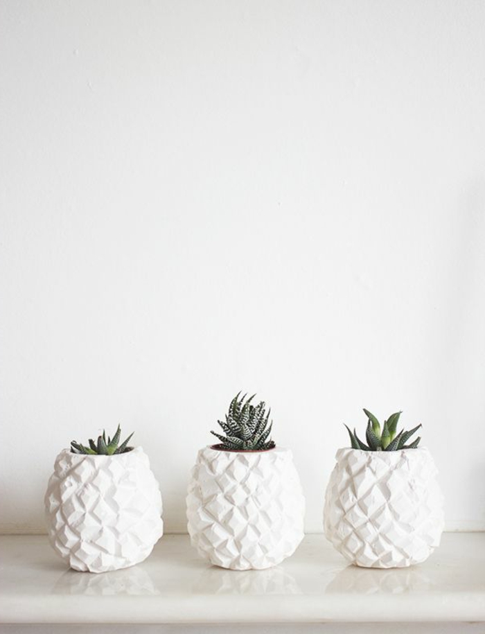 schöne dekoideen ananas pflanzen weiße blumentöpfe