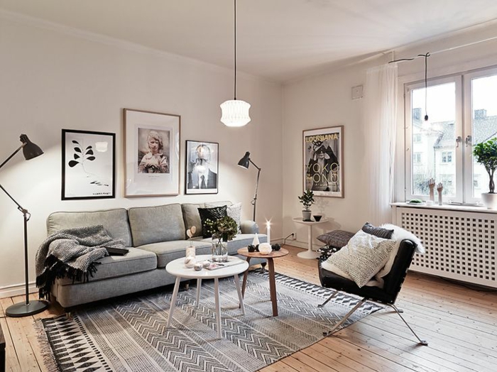 skandinavisch einrichten wohnzimmer möbel teppich deko