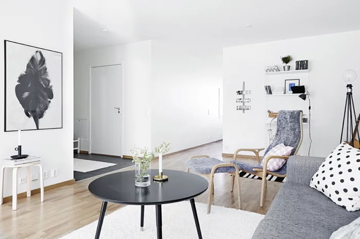 skandinavisch einrichten wohnzimmer teppich weiß