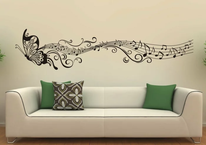 wandtattoos wohnzimmer sofa kreative wandgestaltung