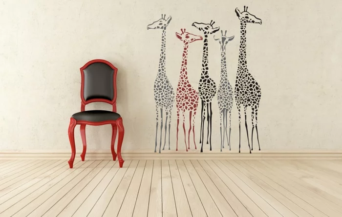 kreative wandgestaltung wohnzimmer wandtattoo giraffen