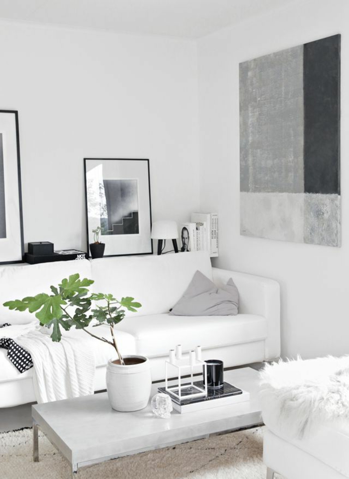 wohnzimmereinrichtung ideen weißes sofa pflanze dekoideen