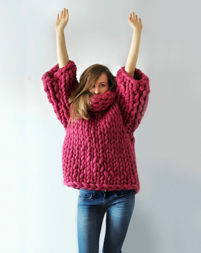 wolldecken strickarbeit pullover pink