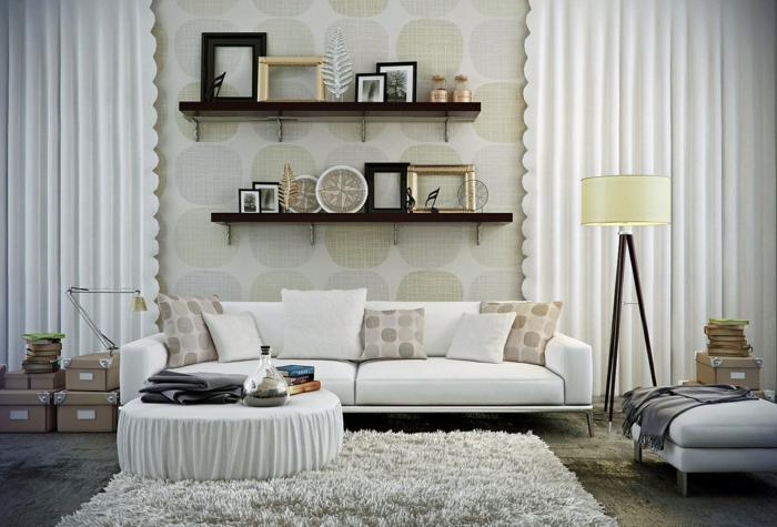 zimmerfarben wohnzimmer einrichtung ideen lange gardinen weißes sofa
