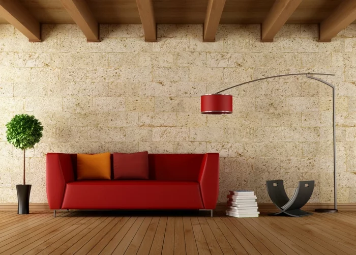 zimmerfarben wohnzimmer helle wand rotes sofa
