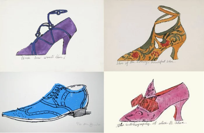 Andy Warhol erste Werke Schuhe aus verschiedenen Epochen meisterhaft gezeichnet 