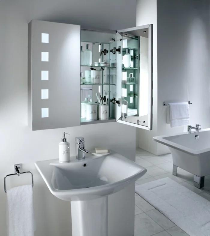 Badezimmer Spiegel Beleuchtung schrank drinn draussen
