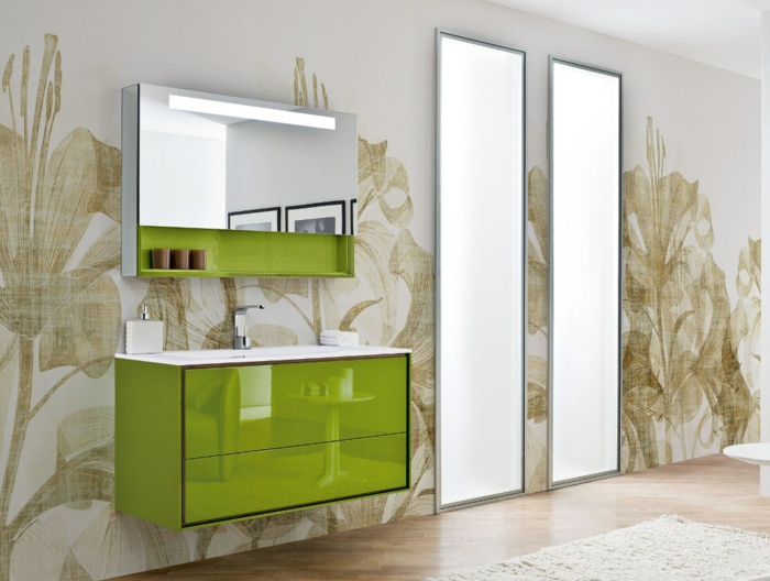 Badezimmer Spiegel Beleuchtung viereck limmete grün