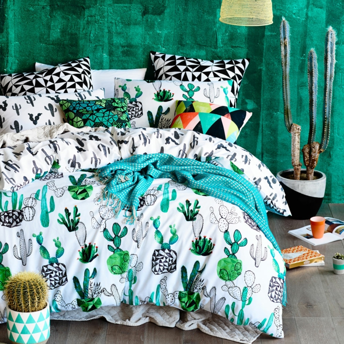 Bettwäsche mit Motiven kontrastreich kaktus