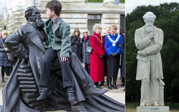 Charles Dickens statue bild mit kind prominews
