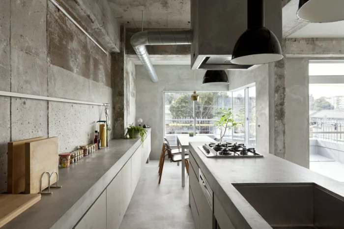 Concrete apartment nagoya japan beton look industrial möbel küchenideen