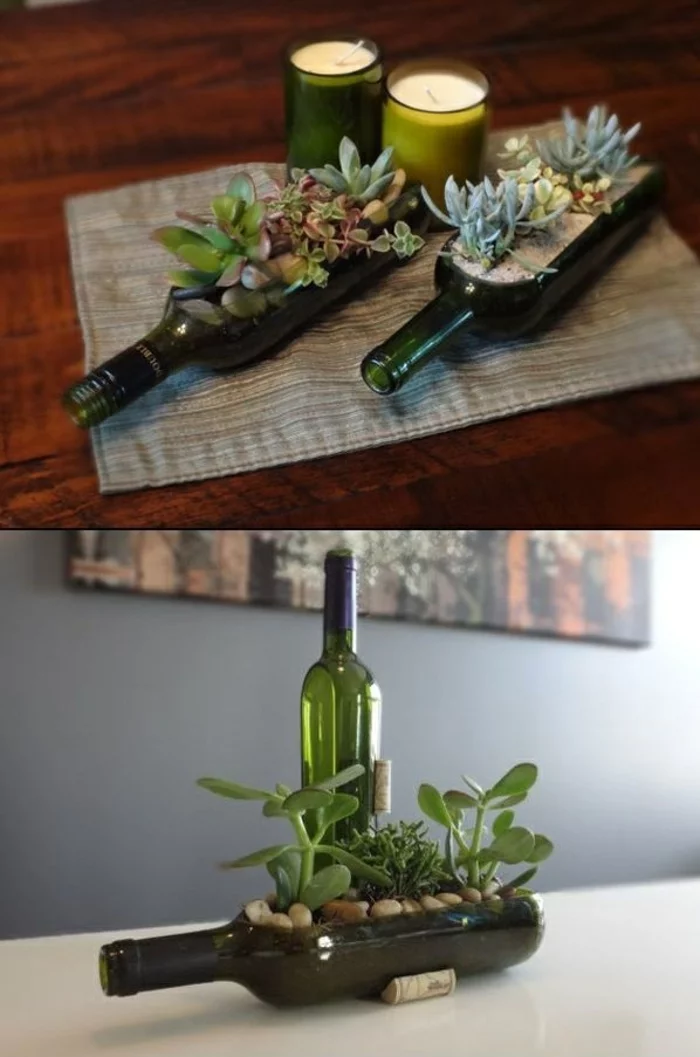 DIY ideen mit glasflaschen bastelideen sukkulenten einpflanzen