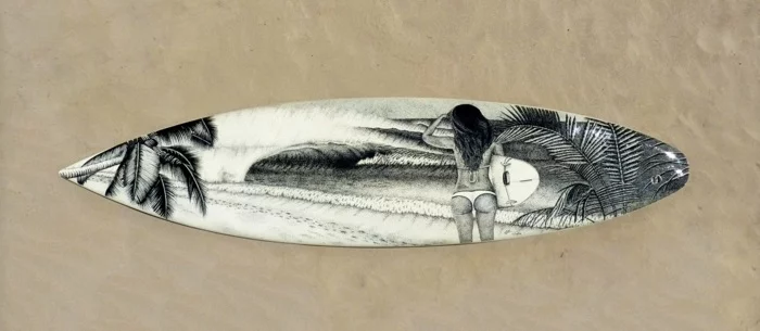 Jarryn Dower Art&Design altes surfbrett bemalen frau