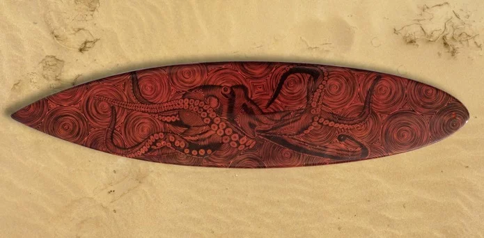 Jarryn Dower Art&Design altes surfbrett bemalen tintenfisch
