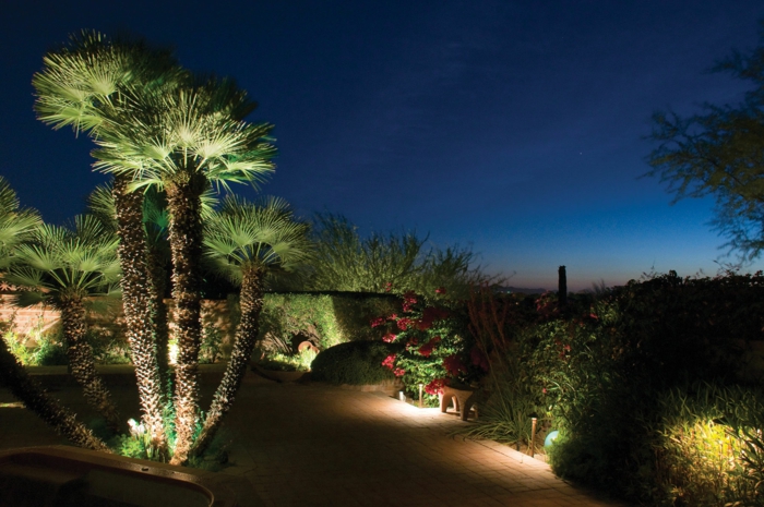LED Beleuchtung Garten Palmen
