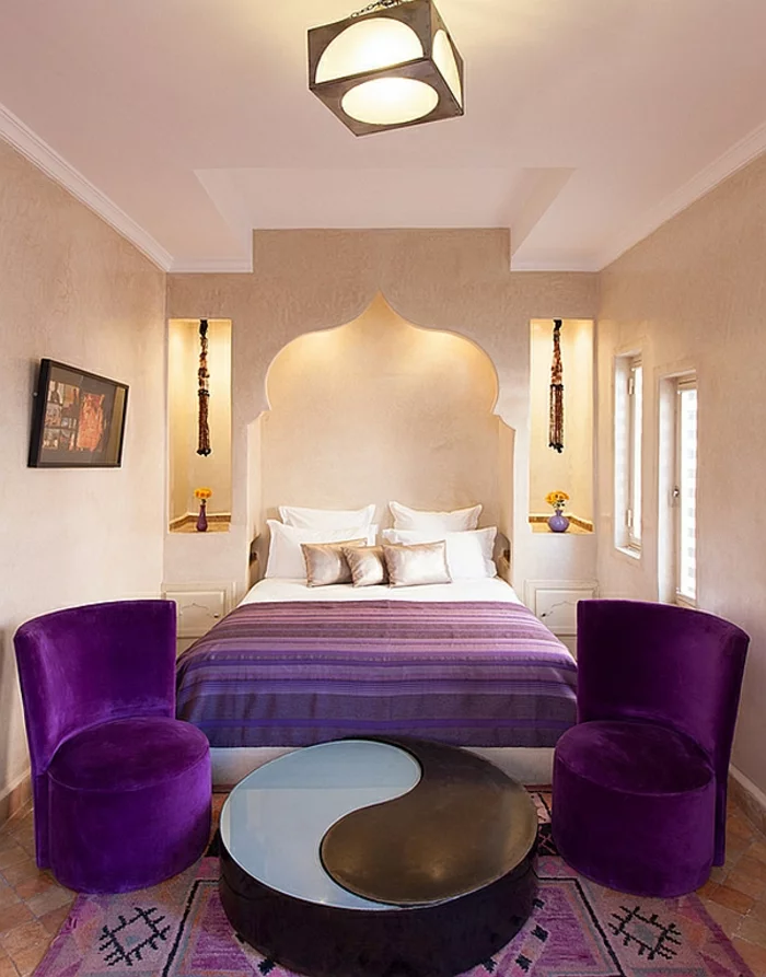 Schlafzimmer gestalten Schlafzimmer Design marokko lila licht