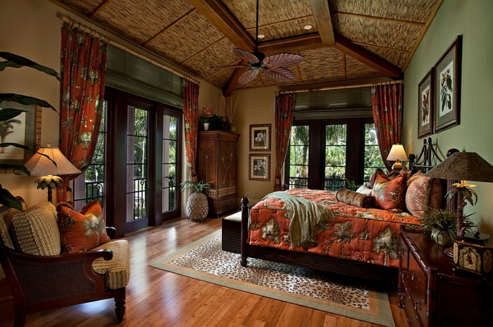 Schlafzimmer Design marokko überlagerung dunkel holz stroh