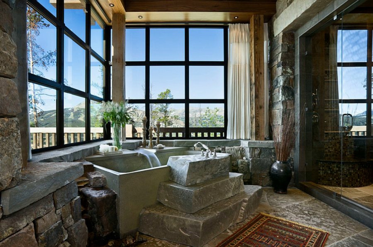 badmöbel rustikal badeinrichtung glaswände fenster