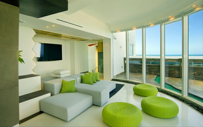 coole möbel wohnzimmer grüne hocker schöne aussicht