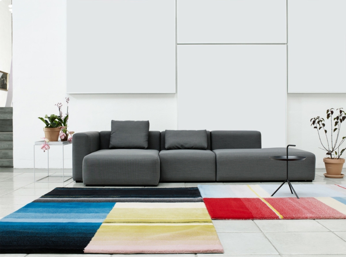 dänische möbel module couch gestreifte teppiche