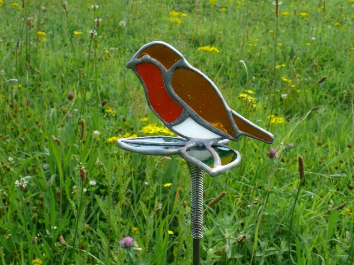 gartenstecker glas metall kombination vogel