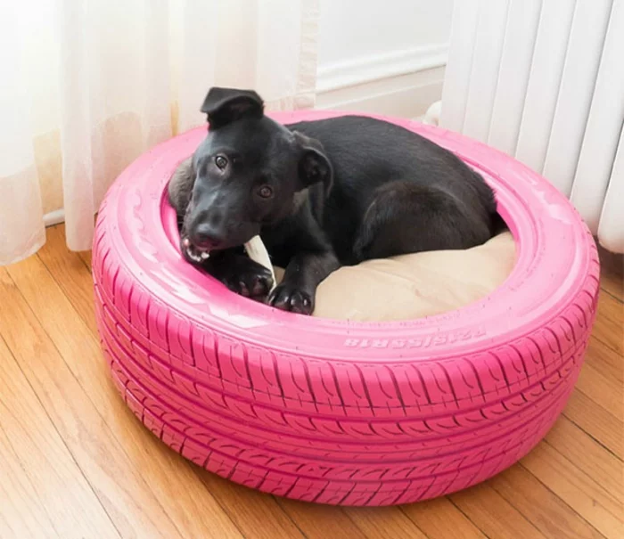 gebrauchte autoreifen hundebett rosa