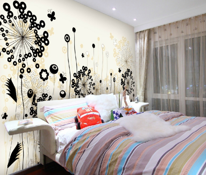 kreative wandgestaltung schlafzimmer dekorieren florale wandsticker