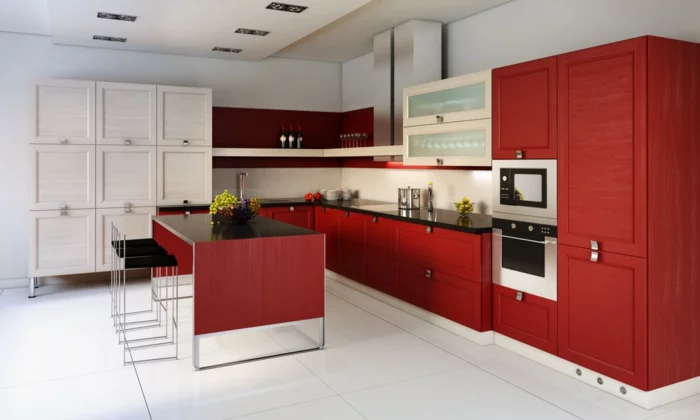 küchenmöbel kaufen rotes design kücheninsel coole barhocker
