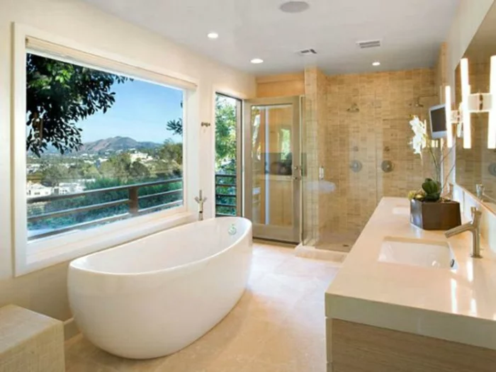 modernes bad einrichten badmöbel weiß badewanne oval