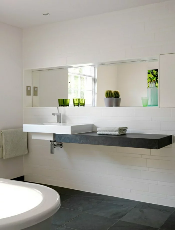 badezimmer einrichten badmöbel weiß granit badfliesen