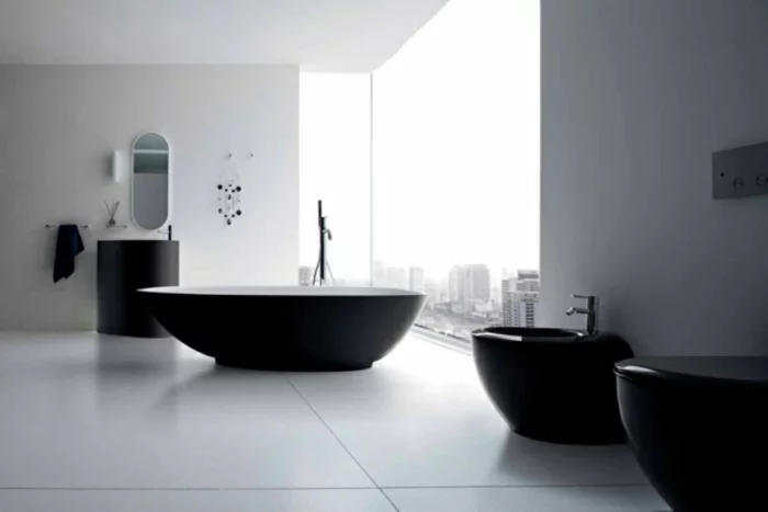 badezimmer einrichten badmöbel weiß schwarz elegant