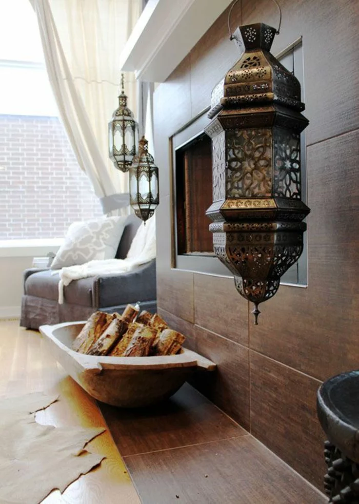 orientalische lampen laternen aus marokko wohnzimmer kamin