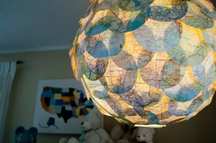 papierlampen pendelleuchte rund collage globus
