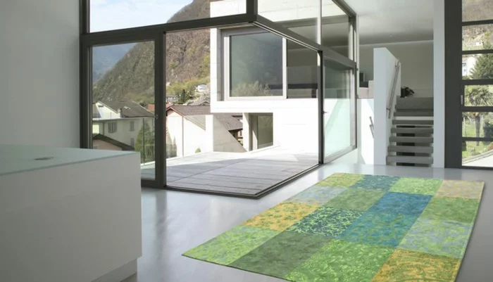 patchwork teppich wohnzimmer bodenbelag grün