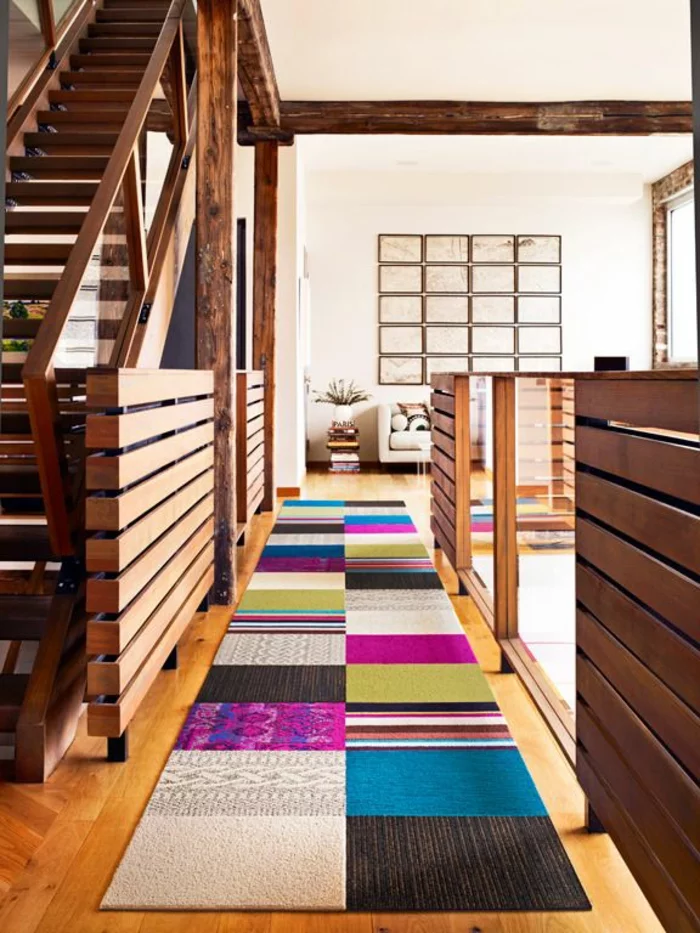 patchwork teppich wohnzimmer holzboden läufer