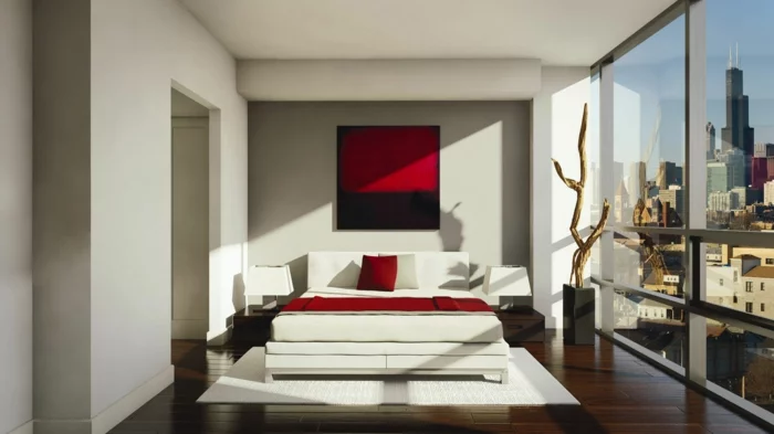schlafzimmer dekorieren rote akzente weiße möbel