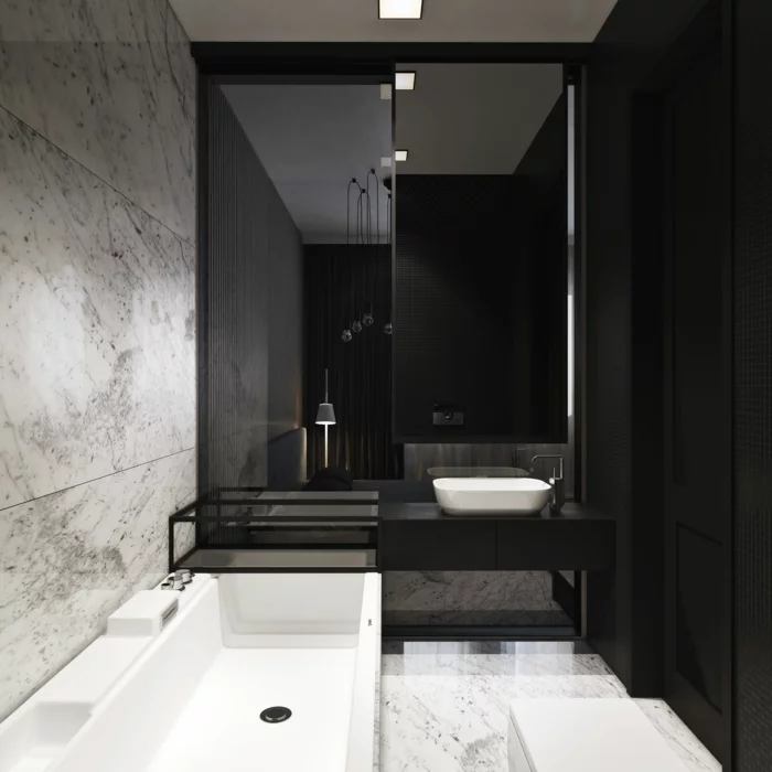 Badgestaltung Bad Ideen Badezimmer schwarz weiß edel