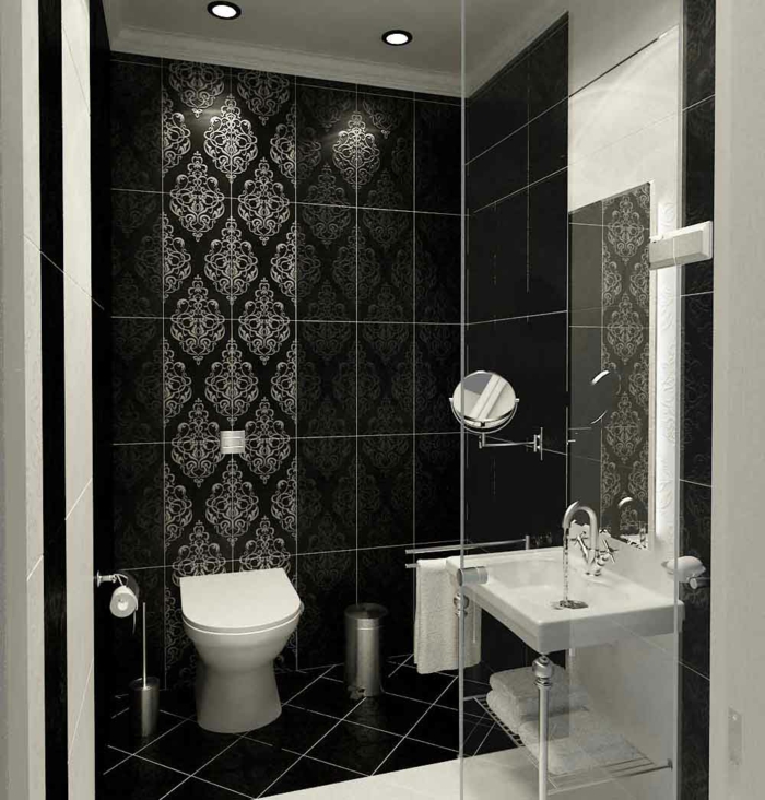 Badgestaltung Bad Ideen Badezimmer schwarz weiß grauer tapete