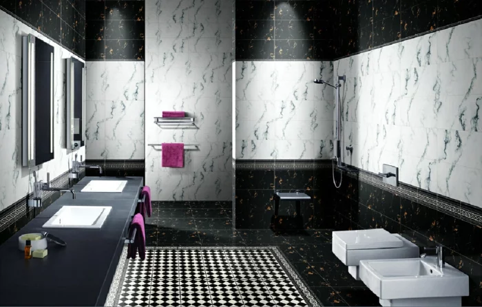 Badgestaltung Bad Ideen Badezimmer schwarz weiß grauer weiss anders