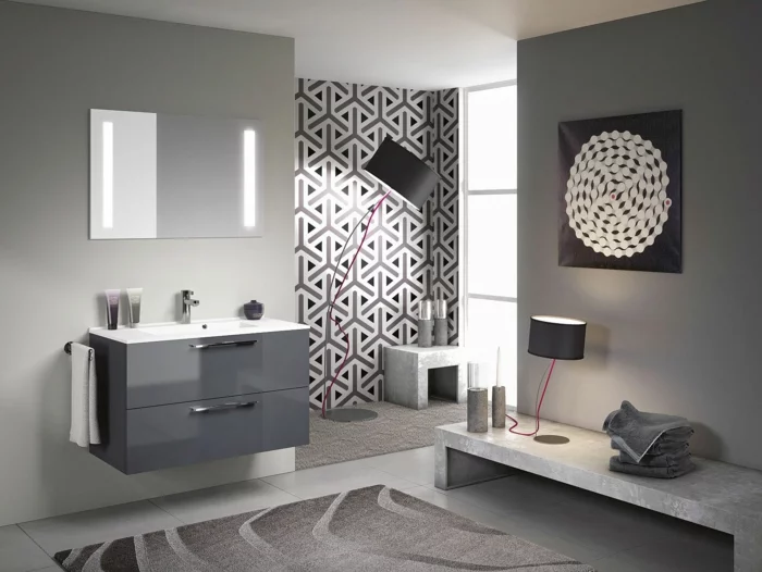 Badgestaltung Bad Ideen Badezimmer schwarz-weiß grauer muster